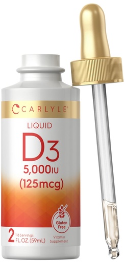 [BRSW2ZQHDMIBMHTA] Carlyle Liquid Vitamin D3 | 5000 IU (125 mcg) | 2 oz | Vegetarian, Non-GMO, and Gluten Free Supplement | Vitamin D Liquid Drops for Adults