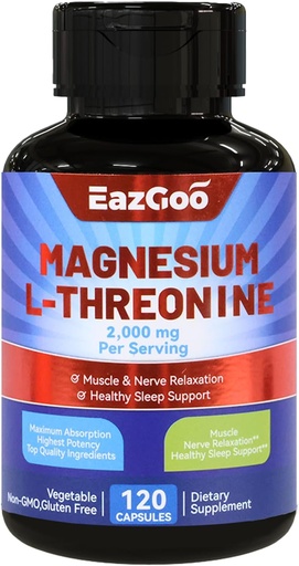 [BRSRAGAROYAQGCLB] Magnesium L-Threonine supplement, Mineral Magnesium supplement, Magnesium L-Threonine 2000mg, 120 Capsules