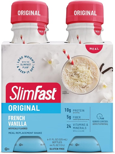 [BRSWKHQ5BIEAKG3C] SlimFast Meal Replacement Shake, Original French Vanilla, 10g of Ready to Drink Protein for Weight Loss, 11 Fl. Oz Bottle, 4 Count (Packaging May Vary)