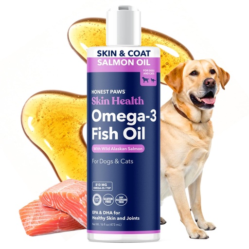 [BRSRAZQKOF6AOCTK] Honest Paws Salmon Oil for Dogs & Cats – Omega 3 Fish Oil Supplement for Skin, Coat, Joint & Heart Health – Natural, Sustainably Sourced Wild Alaskan Salmon, 16 oz