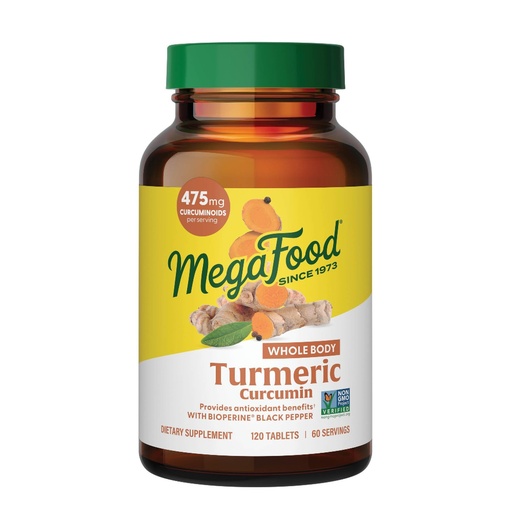 [BRSWIFAEA57RK33E] MegaFood Whole Body Turmeric Curcumin Supplement - Turmeric Supplement With Black Pepper & Vitamin C - 475 mg Curcuminoids Per Serving - Antioxidant & Immune Support - Vegan - 120 Tablets, 60 Servings
