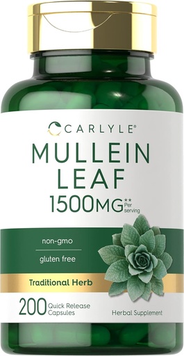 [BRSW2YYPDMGWAGQY] Carlyle Mullein Leaf Extract 1 500mg, 200 capsules, Verbascum Thapsus, Supplément sans gluten