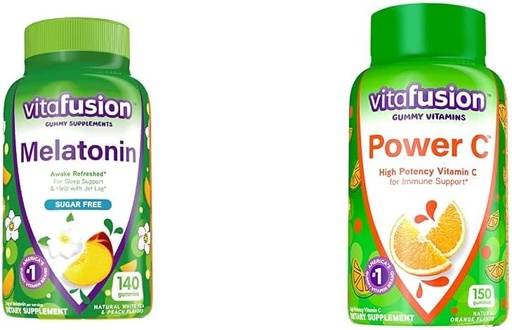 [BRSRAYYYBZ6QYCQ2] Vitafusion Melatonin 140ct Power C Vitamin C Gummies 150ct Immune Support Orange Flavor
