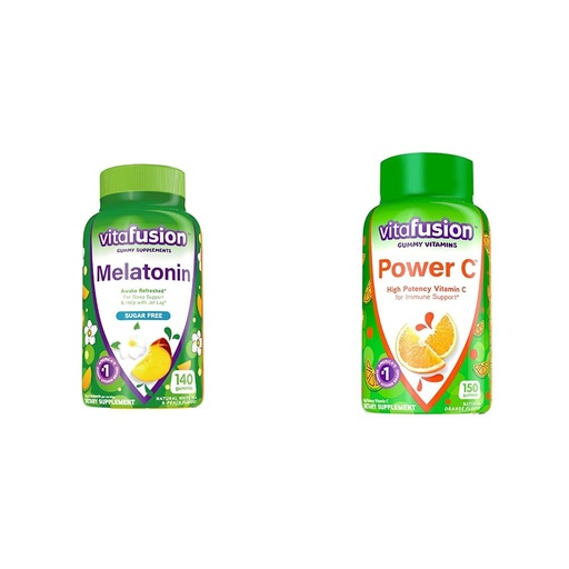 [BRSRAYYYBZ6QYCQ2] Vitafusion Melatonin 140ct Power C Vitamin C Gummies 150ct Immune Support Orange Flavor