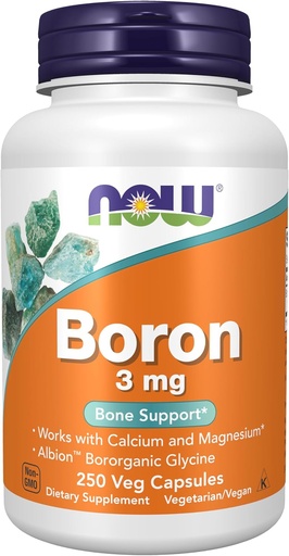[BRSWIYTQOAGWMF3Y] Nyní doplňky, Boron 3 mg (Boroctic Glycine), strukturální podpora *, 250 Veg Kapsle
