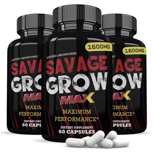[BRSWYCYZBMAQIAI6] (3 Pack) Savage Grow Max 1600MG Advanced Men's Heath Formula180 Capsules