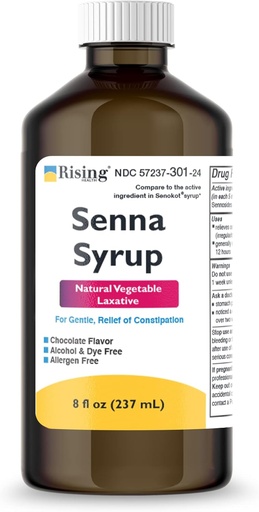 [BRSRMHQKDFYAEGQV] Rising Health Natural Vegetable Laxative - Senna Sennosides Syrup 8.8mg/5ml - Constipation Relief - Chocolate Flavor - Compared to Senokot® Syrup