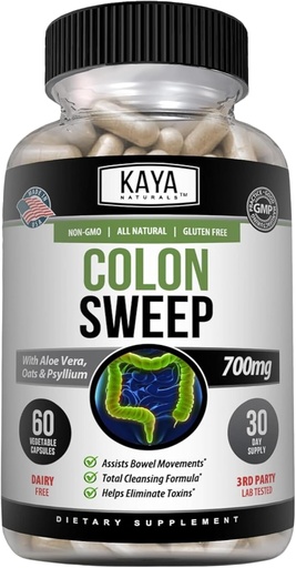 [BRSW2ELYO5YGGFDB] Kaya Naturals Colon Sweep | Colon Cleanser 30-Day Fast-Acting mit Kräutern & Probiotics, Unterstützt gesunde Bowel-Bewegungen, Reinigungsformel mit Fiber, Non-GMO - 60 Kapseln