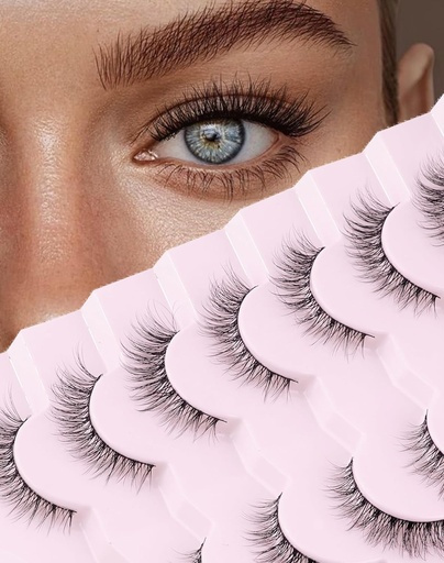 [BRSRMCT7AF4A2CDB] Onlyall Natural Lashes Wispy Lashes Natural Look False Eyelashes Natural Flared Eyelashes False Eye Lashes Soft Fluffy Lashes 7 Pairs D1 Natural (6-13MM)