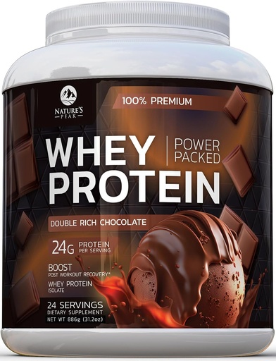 [BRSROHA7OYFGK2D5] Premium 100% Whey Protein Powder 24g, Double Rich Chocolate, Advanced Isolate Protein for Muscle Gain, Recovery & Immune System Support, No Added Sugar, For Shakes & Chocolate Smoothies - 24 Servings