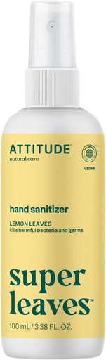 [BRSW2Y37BF4AEELX] ATTITUDE Hand Sanitizer Spray, EWG Verified, Kills Germs & Bacteria, Vegan & Plant-Based, Safe for Adults & Kids, Lemon Leaves Scent, 3.38 Fl Oz (Spray Bottle)