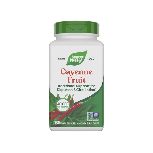 [BRSWIYTYO4HGM3D2] Nature's Way Cayenne Pepper Capsules, Traditional Digestion & Circulation Support*, Capsaicin, Non-GMO Project Verified, Gluten Free, 180 Vegan Capsules (Packaging May Vary)