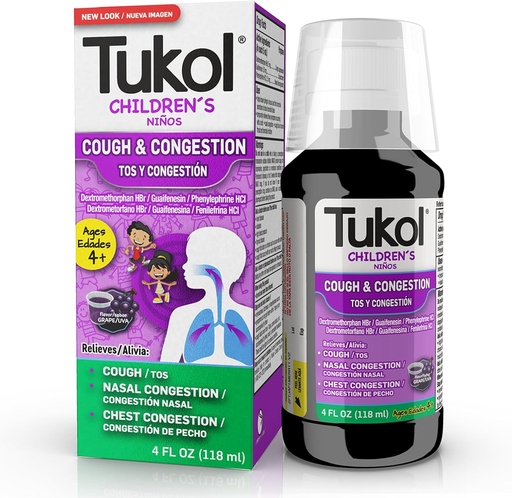 [BRSWKHD5AAFAYG3B] TUKOL Children's Cough Medicine - Cough " Congestion Relief, Chestal Cough Suppressionant for Kids, Children' Cold and Cough Medicine, Kids Cough Syrup for Ages 4+ Grape Flavor 4 FL OZ