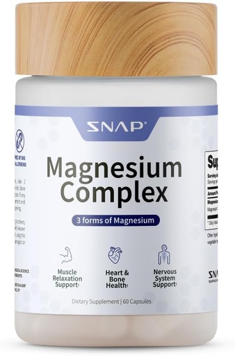 [BRSWYHQCAB5B4YI7] Snap Supplements 3-in-1 Magnesium Complex Supplement, Magnesium Bisglycinate, Oxide, Citrate, Triple Magnesium Complex, 60 Capsules