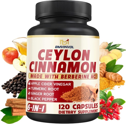[BRSRAYI5BAMW2DLK] Ceylon Cinnamon Capsules 配有柏柏琳HCl,苹果苹果苹果苹果苹果苹果醋醋,Turmeric,Ginseng,黑辣椒 - 6in1 支持Imune函数 - 120 计数