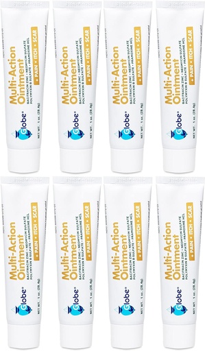 [BRSW2ZLYCAMWMG3G] Globe Multi-Action Ointment | Antibiotic Pain-Relieving, Anti-Itch, & Scar Minimizer | First Aid Ointment with Neomycin, Bacitracin, Pramoxine HCl & Polymyxin B| Treats Minor Cuts, Scrapes & Burns (8)