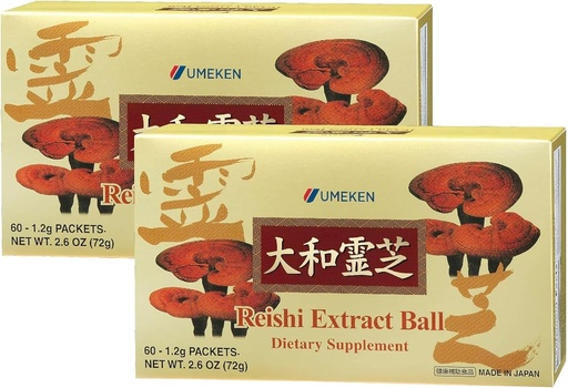 [BRSWGGIDDMGQYHY6] Umeken Reishi Mushroom Extract Balls, Concentrated, Japanese Reishi Mushroom Supplement with Beta Glucan, Concentrated in Ball Format, 4 Month Supply, 60 Packets, Pack of 2