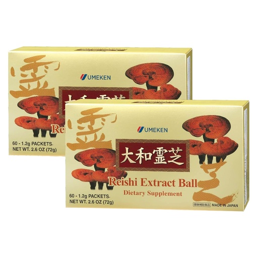 [BRSWGGIDDMGQYHY6] Umeken Reishi Mushroom Extract Balls, Concentrated, Japanese Reishi Mushroom Supplement with Beta Glucan, Concentrated in Ball Format, 4 Month Supply, 60 Packets, Pack of 2