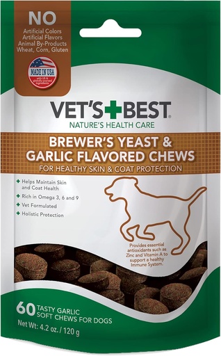 [BRSW2YIROEFBAF3L] Vet's Best Brewers Hefe & Knoblauch Chews, Omega 3 für Hunde Gesunde Haut und Mantel Schutz für Hunde, Hund mit veterinär empfohlen Dosierung, Knoblauch Ergänzungen, 60 ct