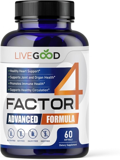 [BRSROAL3CUOWMCLX] LIVEGOOD™ Factor 4, Omega 3 Fish Oil with EPA & DHA, CoQ10, and Turmeric, Advanced Q10 Coenzyme & CoQ10 Supplements, DHA Supplements for Heart, Joint & Immune Support, Made in USA, 60 Count,