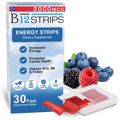 [BRSWIZQIPJYBGYDE] Essential Source 2,000 mcg Methylcobalamin Vitamin B12 Sublingual Energy Strips | Biotin, B6, 5-MTHF L-Methylfolate | Sublingual B12 Vitamins, Folate | Energy, Nerve Function - 30 Strips
