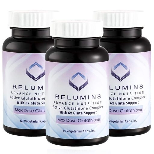 [BRSWIAD7C56GYFTK] Relumins Advance White Active Glutathione Complex - Max Dose 900mg Glutathione with 6X Boosters, ALA & NAC - Anti-Aging Skin Brightening Supplement, Summer Skin Essential - 60 Caps x 3 Bottles