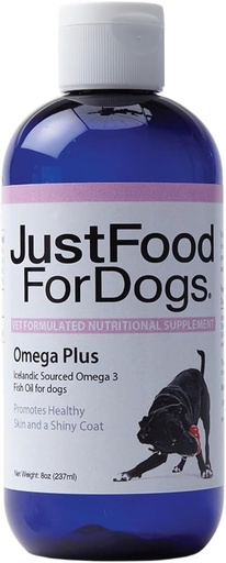 [BRSWGFAZBYMB4237] JustFoodForDogs Omega Plus Premium Fish Oil for Dogs Omega 3 Supplement, Liquid, 8 oz
