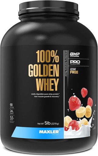 [BRSROBT2CACR6FDH] Maxler 100% Golden Whey Protein - 24g of Protein per Serving - Premium Whey Protein Powder for Pre Post Workout - Fast-Absorbing Whey Concentrate, Isolate & Hydrolysate Blend - Strawberry Banana 5 lb
