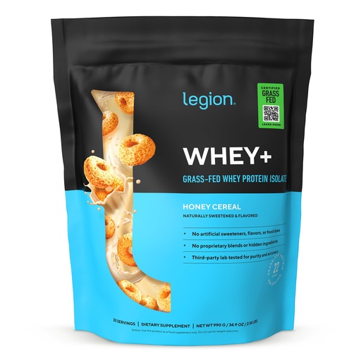 [BRSW2BAQA4FBG23J] LEGION Whey+ Protein Whey Isolate from Grass Fed Cows (Honey Cereal, 30 Servings) - Whey Protein Isolate Powder Low Calorie, Non-GMO, Sugar Free, Lactose and Gluten Free, All Natural Protein Powder