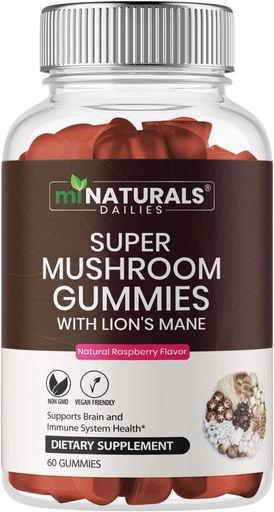 [BRSROZY5BUMQK3D2] MINATURALS Super Mushroom Gummies for Adults, 10X Mushroom Supplement w/Lions Mane, Supports Brain and Immune System Health, No More Pills & Capsules