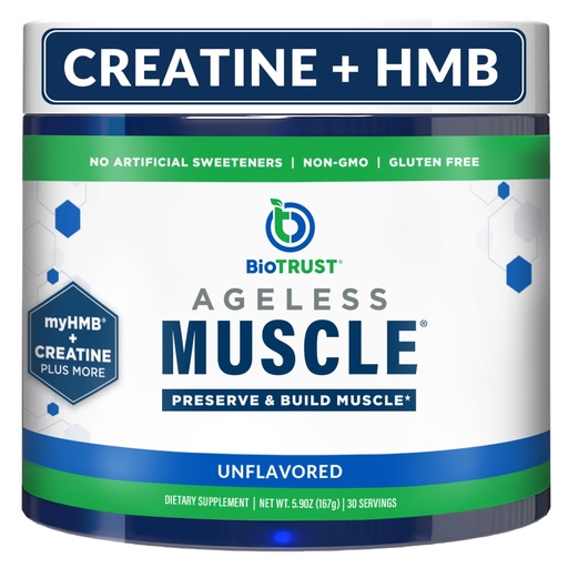 [BRSROC3YDMPWECDH] BioTrust Ageless Muscle Builder - Creatine HMB Powder with Vitamin D3 & Betaine - Build & Preserve Naturally Declining Muscle Mass & Strength - Unflavored, 30 Servings