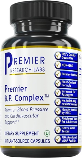 [BRSWYBQLOBYWE3I2] Premier Research Labs Premier Complexe BP - Suppléments de santé cardiaque, formule BP, supplément d'allicine à l'ail, pilules de soutien à base de plantes naturelles avec Reishi & Cayenne Pepper - 60 capsules végétariennes