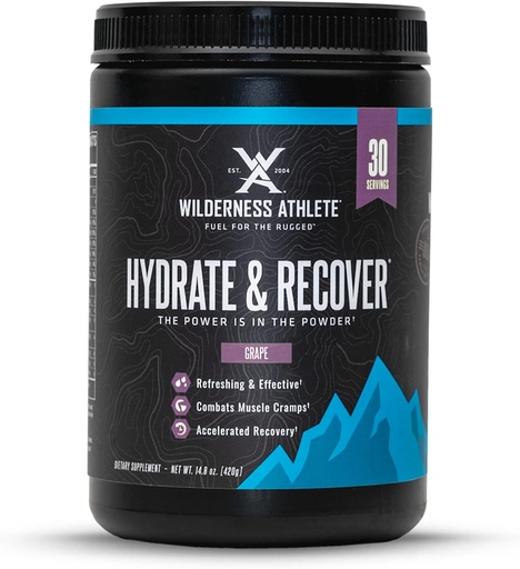 [BRSW2AQ7CADRG3LJ] Wilderness Athlete - Hydrate & Recuperar ANTE Liquid Hydration Powder Electrolyte Drink Mix - Recover Faster with Bcaas - Hydrate Powder with 1000mg of Vitamin C - 30 Serving Tub (Grape)