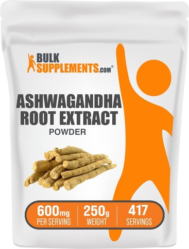 [BRSWKHD5CEGQ4G3M] BulkSupplements.com Ашвагандха Корневой экстракт Порошок - Ашвагандха Дополнение, Травяная добавка - Веган и Глютен Free, 600 мг на сервирование, 250 г (8,8 унции) (пакет 1)