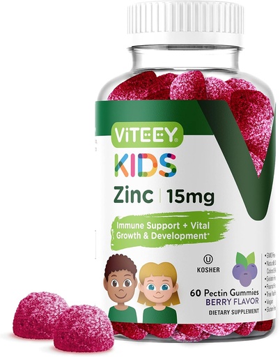 [BRSRMZAOCNYGMC37] Viteey Zinc for Kids Gummies, 15mg - Immune Support - Powerful Natural Antioxidant, Kids Zinc Vitamin Supplement - Vegan, Gelatin Free, Gluten Free - Tasty Chewable Berry Flavor Gummy