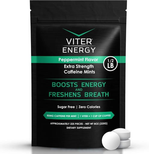 [BRSWYAYHB4FQIH3K] Viter Energy Extra Strength Caffeinated Mints 80mg Caffeine, B Vitamins, Sugar Free. (Peppermint, 8oz, Bulk Bag)