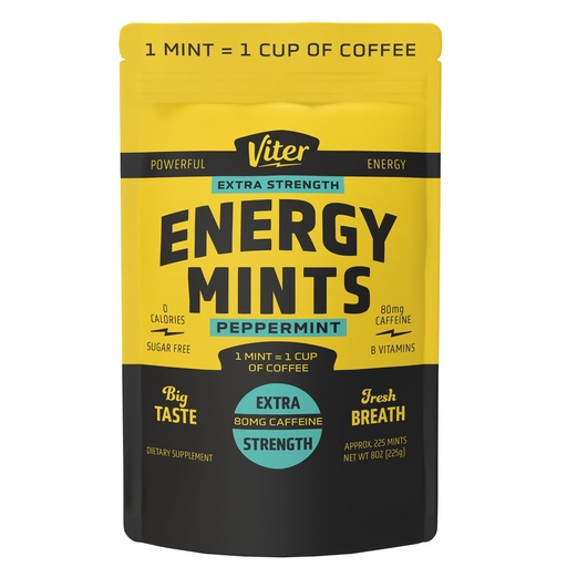 [BRSWYAYHB4FQIH3K] Viter Energy Extra Strength Caffeinated Mints 80mg Caffeine, B Vitamins, Sugar Free. (Peppermint, 8oz, Bulk Bag)