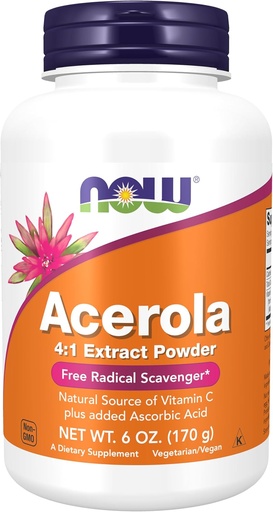 [BRSWIYQEAQNWKYDY] NOW Foods Supplements, Acerola 4:1 Extract Powder, Acerola and Ascorbic Acid, Free Radical Scavenger*, 6-Ounce