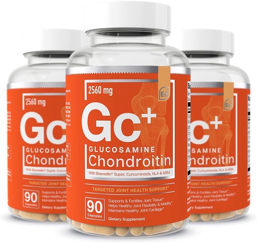 [BRSROFIOPMMA4E3X] Essential Elements Glucosamine Chondroitin MSM Boswellia Serrata Hyaluronic Acid Supplement Joint Support Antioxidant Supplement for Flexibility - 270 Capsules (3 Pack)