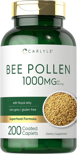 [BRSW2BQ5CMFAIAL4] Carlyle Bee Pollen Supplement + 1000 mg + 200 caplets 与皇家Jelly 和 Bee Propolis + 男女配角 + 蔬菜、非GMO、Gluten Free