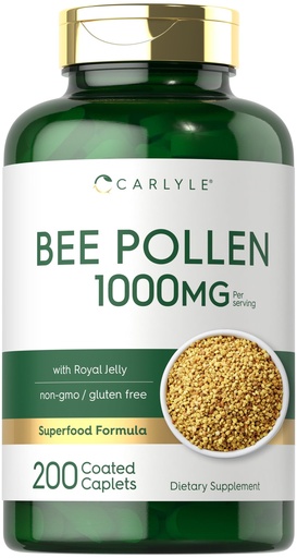 [BRSW2BQ5CMFAIAL4] Carlyle Bee Pollen Supplement | 1000mg | 200 Caplets | with Royal Jelly and Bee Propolis | for Men and Women | Vegetarian, Non-GMO, Gluten Free