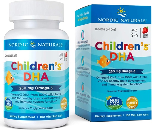 [BRSWIFICAAGRQGY7] Nordic Naturals Children's DHA 250 mg Chewables, Strawberry, 180 ct