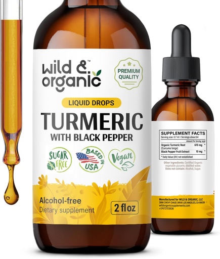 [BRSROY32PIIWMHTG] Liquid Suplemen Turmeric & Organik - Dukungan Bersama - Kurcumin Turmeric dengan Ekstrak Pepper Hitam - Kurcumin Root Drops - Vegan, Gula & Alcohol- Free Ticture - 2 fl oz