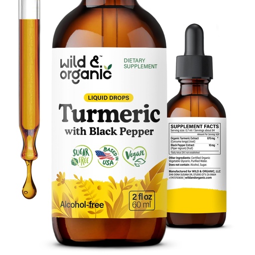 [BRSROY32PIIWMHTG] Wild & Organic Turmeric Curcumin Supplement with Black Pepper - Movement & Immune Support - Liquid Turmeric Curcumin with Black Pepper - Add to Tea Drops - Vegan, Sugar & Alcohol-Free Tincture - 2 oz