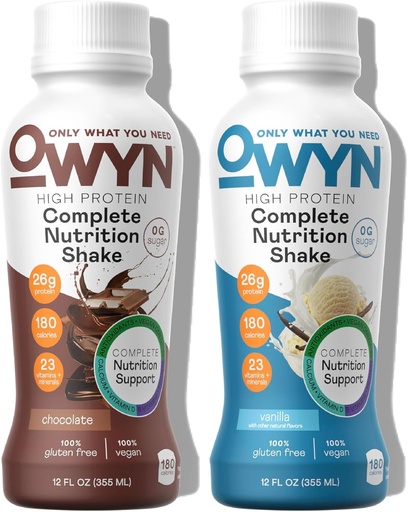 [BRSRAFATDF7A2CL7] OWYN Only What You Need High Protein Plant Based Complete Nutrition Shake, Chocolate & Vanilla Variety Pack, 12 Fl Oz (12 Pack)