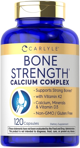 [BRSRMHD7CUAWKCYV] Carlyle Bone Strength Calcium Complex Supplement | with Vitamin D3, Magnesium, K2, Zinc & Boron | 120 Capsules | Non-GMO, Gluten Free