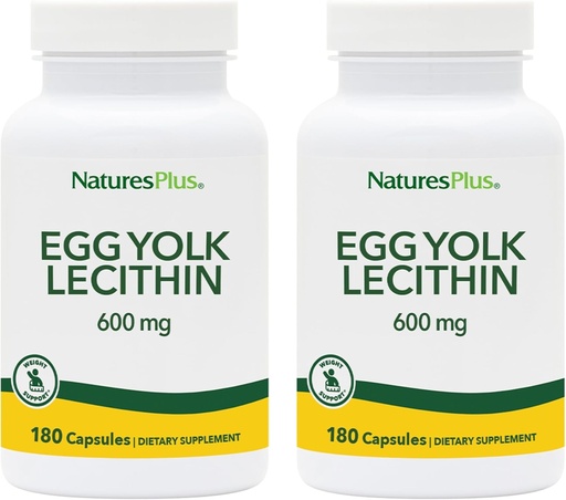 [BRSROFIKOB7BQ2D4] NaturesPlus Egg Yolk Lecithin - 600 mg, 180 Capsules - Pack of 2 - Soy Free, Gluten Free - 180 Total Servings
