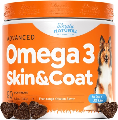 [BRSW2BD6CQPBYFDX] Omega 3 for Dogs - Omega 3 Fish Oil for Dogs, Shedding Supplement with Salmon Oil for Dogs Skin and Coat, Reduces Itching & Supports Heart Health - 90 Dog Allergy Chews for Itchy Skin