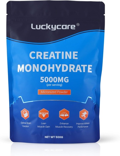 [BRSRAFL4BF5Q2CDZ] Luckycare Creatine Monohydrate - 5000 mg Pure Micronized Creatine - Creatine Powder Support for Strength & Performance - 100 Servings, 500G