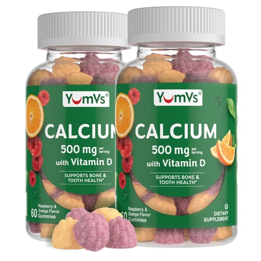 [BRSRAGQQAUHROCQV] YUM-V'S Calcium 500mg with Vitamin D3 - Raspberry & Orange Flavor Calcium Vitamin D Gummies, Chewable Calcium Supplement for Kids & Adults, Vitamin D Calcium Gummies (60 Count (Pack of 2)